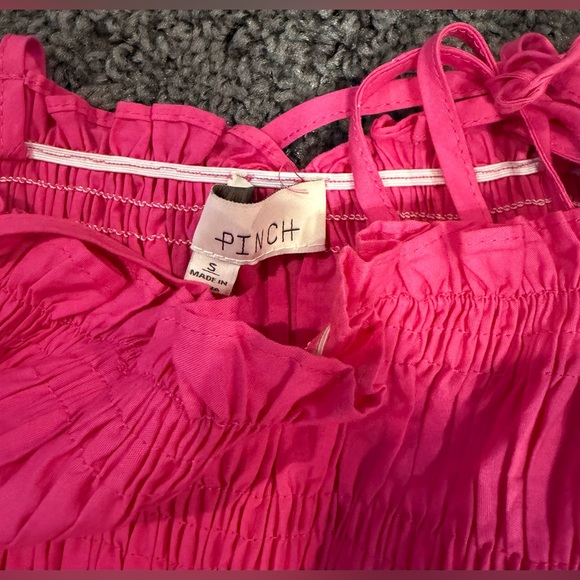 PINCH Anthropologie Rowdy Strappy Smocked Tiered Pink Sundress size S - Picture 7 of 7
